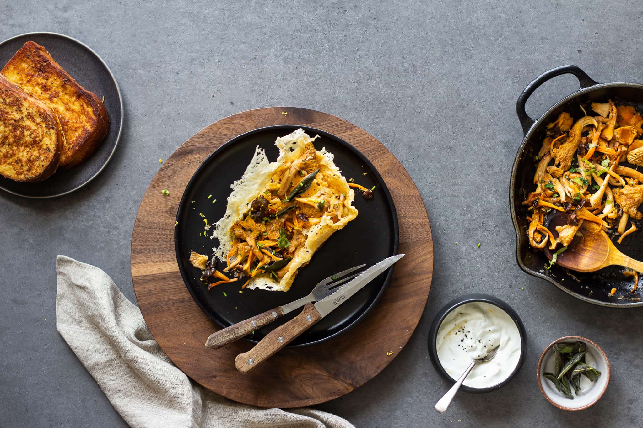 Mushroom French Toast with Parmesan Tuile